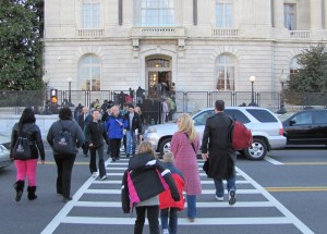 Constituents Line Up For  Access to the Cannon House Office Building to Pick Up Inaugural Tickets from Members