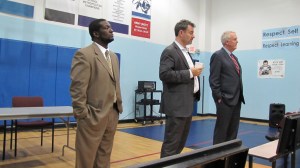Options School Principal Dr. Simon Earle, Options Receiver Josh Kern, and Councilmember Tommy Wells meet community on Options Charter School 