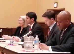 L-R, Moderator Patterson,  Pranav Badhwar, Charles Allen, and Darrel Thompson