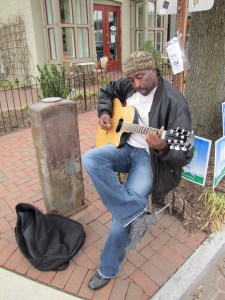 Khaliyl Nubian plays guitar weekends, 9:00am – 6:00pm at Baked and Wired in Georgetown.  http://bakedandwired.com/   Last week found him at Eastern Market, 7th and C Streets.  His card reads, “Have Guitar, Will Travel.”  I Want 2 Play 4 U.  Khaliyl999@hotmail.com