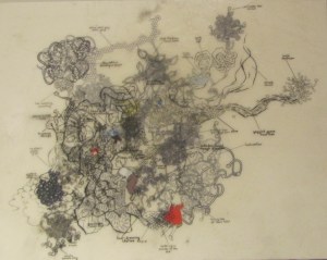 Allegory Six.  Radio Sebastian.  Pen, acrylic paint, and acrylic medium on panel, 9X12"  $600