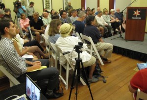 Some 200 Residents Turn Out for Crime Meeting - the Overflow Stood in the Hall or Watched a Live Video Feed in an Adjacent Room