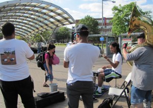 Crushfunk was busking at Eastern Market Metro on Thursday evening.