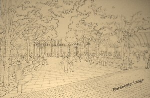 Depiction of Library Pavilion (absent the water feature)