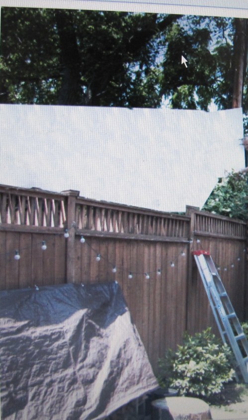 Neighbor Holds White Mock Wall to Illustrate Impact of Proposed Structure