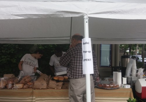 “Radice” (“roots” in Italian) – in the location of the former Silver Spork –is undergoing an August remodeling.  Today, the Italian specialty shop and deli served patrons in a popup in the venue’s outdoor café area.   