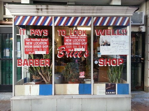 If you were thinking, "It had to happen." Maybe not.  Sheila, in the first barber's char at Brice's (working temporarily out of Wren's on lower 8th), says Brice's is undergoing renovation after which she expect to move back.