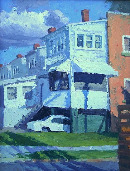 Carport and Clouds, Northeast DC.  Acrylic on masonite. 24"X18" - $3,000