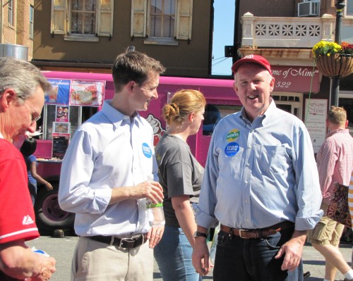 Outgoing Councilmember Tommy Wells with his likely successor, Democratic nominee for Ward Six CM Charles Allen