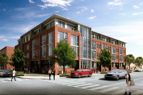 A new perspective of the 49 unit condo building planned by Madison Investments for 11th and I Streets, SE, showing changes made to the exterior design to incorporate additional features to make the structure more compatible with the Capitol Hill Historic District.  Courtesy of Jeff Goins, of PGN Architects.