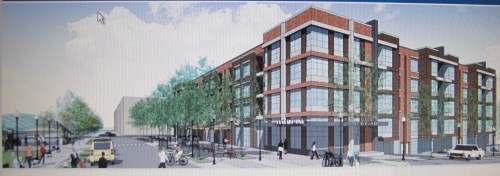 Preliminary Concept, North Building.  Metro Stop Far Left.