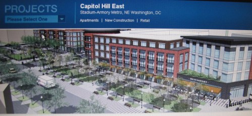 Preliminary Concept of Project Showing Village Square Community Gathering Place Adjacent to South Building