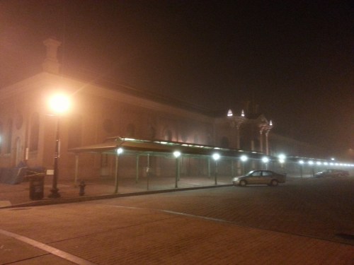 The fog crept into town last Monday night.