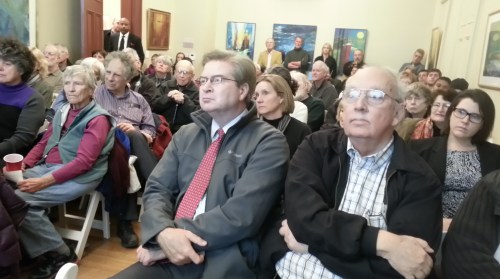 About 70 residents gathered in Hill Center last night to provide input on rebuilding the Frager's site.