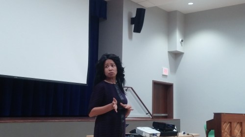 Department of General Services' Michelle Chin, at last night's community meeting on development of the Hill East Boys and Girls Club Building