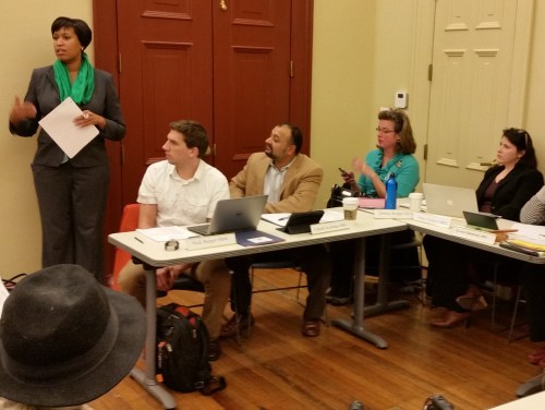 Mayor Bowser pays courtesy call to ANC6B. Tuesday night.  ANC6B  Commissioners, (L-R) Nick Burger, Chander Jayaraman, Denise Krepp, and Diane Hoskins.  