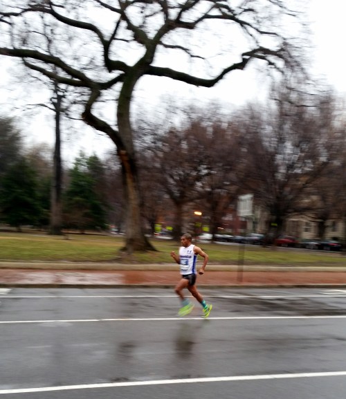 Circa 8:35am, Saturday morning, the leader in the Rock and Roll Marathon rounds Lincoln Park