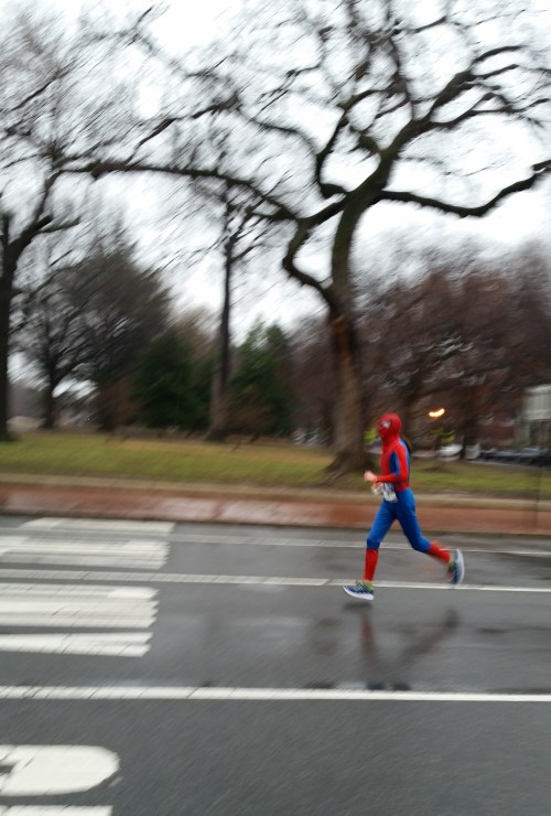 Spiderman was about midway between them