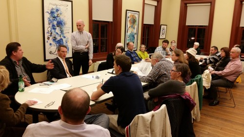 Sean Ruppert (standing) of Opal LLC, hosts meeting on development of E Street Residential Project