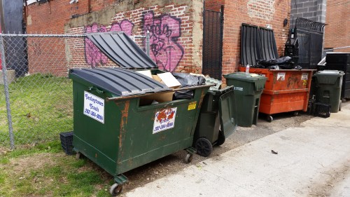 Open Trash Containers Behind Smith Commons