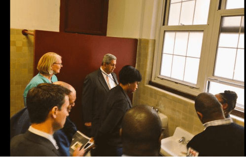 Mayor Bowser, Councilmember Allen, Deputy Mayor for Education, and others tour Eliot Hine on Wednesday.