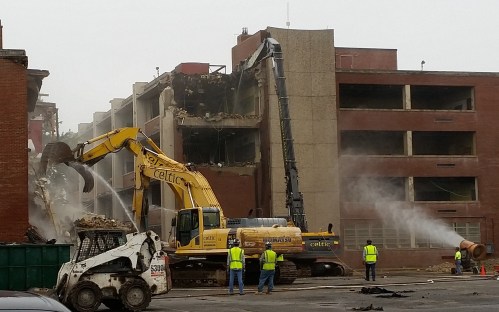 View of the razing of Hine Jr. High School, looking south.  June 2, 2015, circa 8:00am
