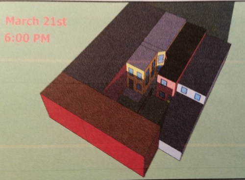 11th Street residents' study showing effect of the extension on sunlight at 6:00pm on March 21