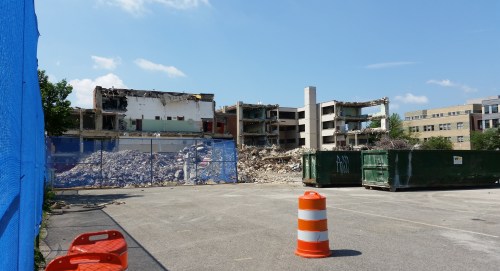 The demolition of Hine Jr. High School, Sunday morning, circa 11am.  About another week should do it.  