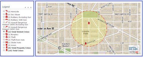 Violent Crimes w/in 1500 feet of 12th and Independence, SE, in the past 30 days