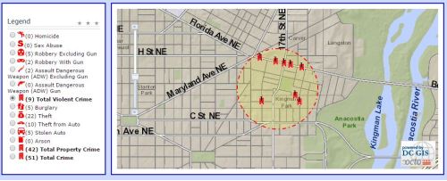Violent Crimes win 1500 feet of 17th and F in the last 30 days