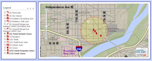 Violent Crimes w/in 1500 feet of Potomac Avenue Metro in the last 30 days
