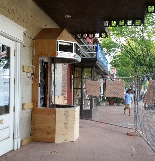 The ticket booth for the Miracle Theater in the Community Church on Barracks Row started to take shape.