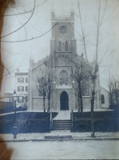 Christ Church in the early 20th Century.  Note gas street lights.