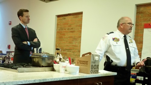 Councilmember Charles Allen and MPD First District Mark Beach at this morning's meeting on safety issues near 8th and PA Avenue, SE