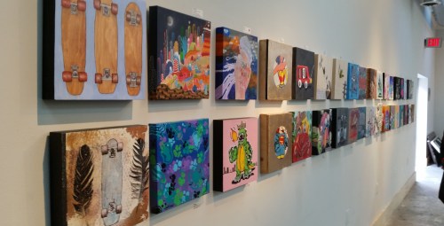 Some of the more than 80 pieces in the current exhibit.  Those marked with red dots have sold.