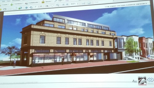 11th Street Facade showing ground floor retail space. 