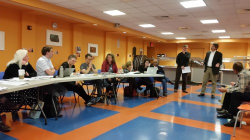 Aaron Presnall (gesturing) makes his case to the ANC6B Planning and Zoning Committee