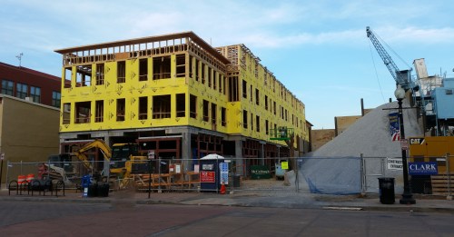 The Hine Project’s North Building – controversial because it will house almost all of the Hine Project’s affordable housing (which should be distributed throughout the project) begins to take shape on what will be the re-opened C Street between 7th and 8th Streets, SE.  The first floor of the North Building will be retail.  The residential units above will be affordable housing for seniors.  