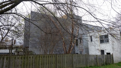 View of the extended fire wall for the new construction as seen from King's Court, looking south