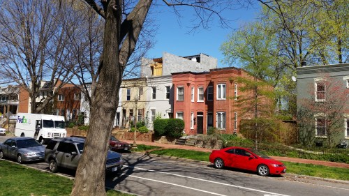 The view of the pop up at 242 14th Street from the corner of 14th and C Streets, SE