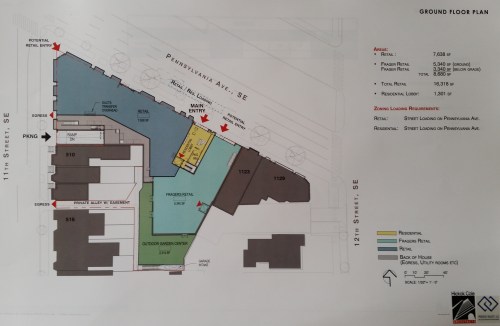 First Floor.  7638 square feet of new retail; 5340 for Frager's; outdoor garden center.