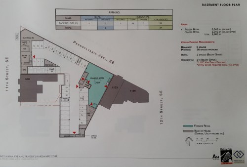 Basement.  An additional 3340 square feet for Frager's, 36 parking spaces - one for each condo plus 2 for retail
