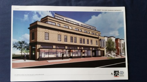 11th Street facade and garage exit 