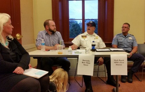 L-R Commissioner Jennifer Samolyk; Martin Smith,  BRMS; MPD 1st District Captain Mark Beach and Ulysses Fernandez.  