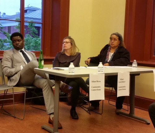 L-R Ishan Heru and Mimi Scotchmer, Community Connections; Rev. Kelli Jareaux, Safety.net