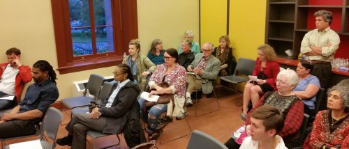 Some members of the audience at Monday's meeting.  Standing at rear is Bobby Coffey, representing Aquila Recovery, a new substance abuse recovery program coming to the office space above the 8th and PA Starbucks.  The private pay outpatient clinic treats clients referred by personal physicians.  