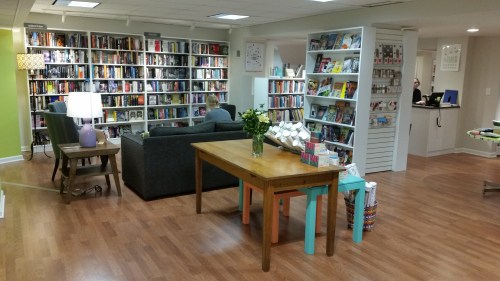 The downstairs reading nook at East City Book Shop