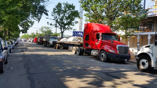 Staging on 8th Street, SE.  One of the two entrances to the Hine site is at 8th and C, on the right in the photo.