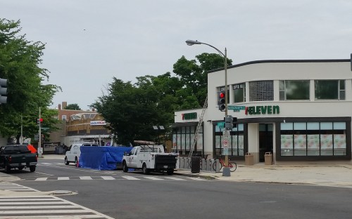 View of new 7-11 scheduled to open within weeks.  The new CAG building can be seen adjacent to and just beyond the "Liquor Market Building"