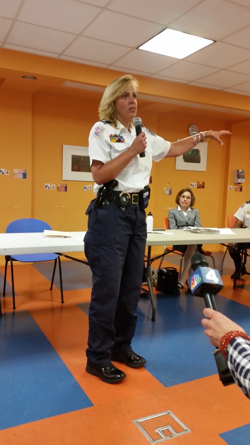 Chief Cathy Lanier addresses the Hill East community last night at St. Coletta's